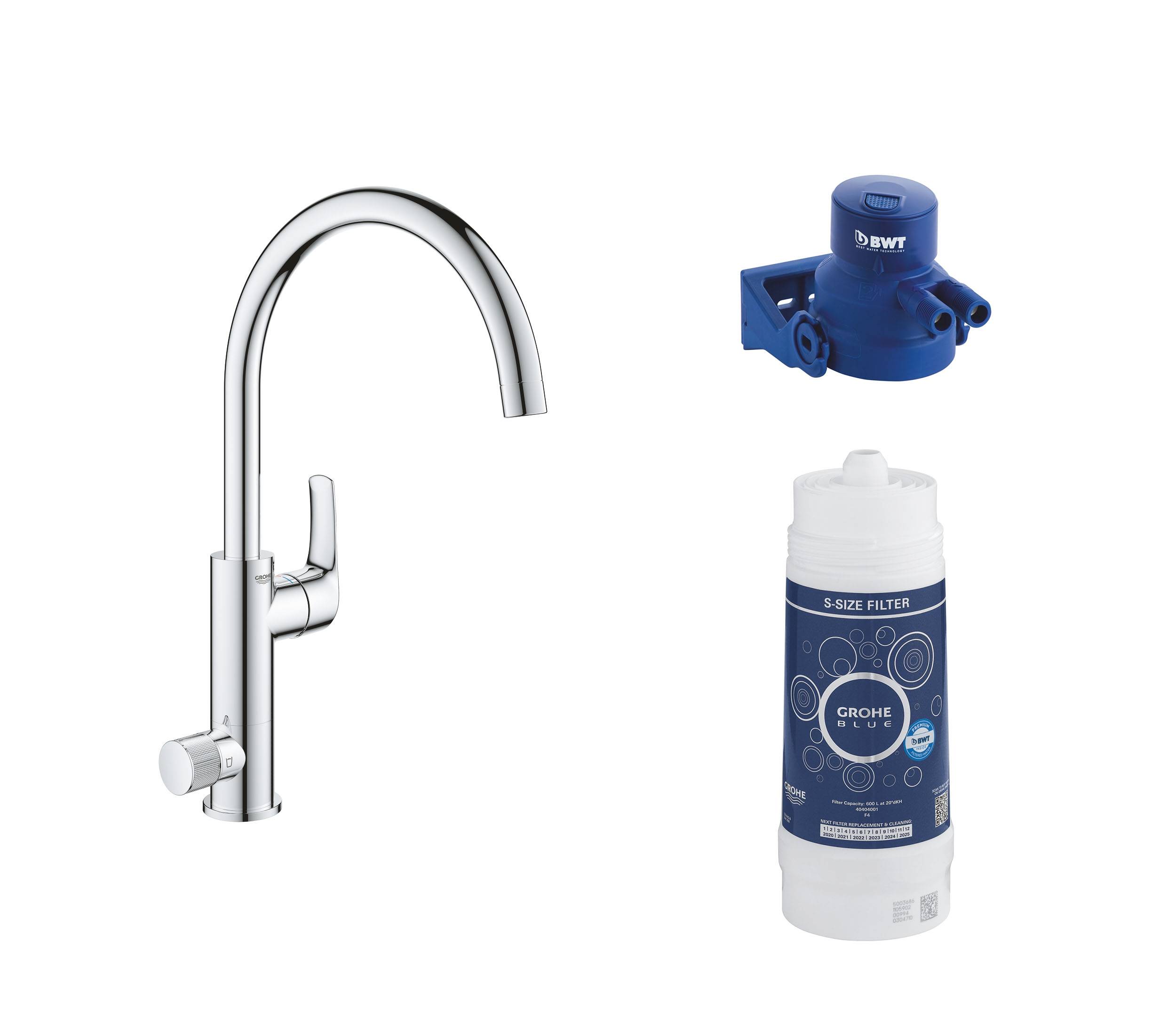 смеситель для кухни grohe blue pure eurosmart 119708 с функцией фильтрации, с высоким изливом