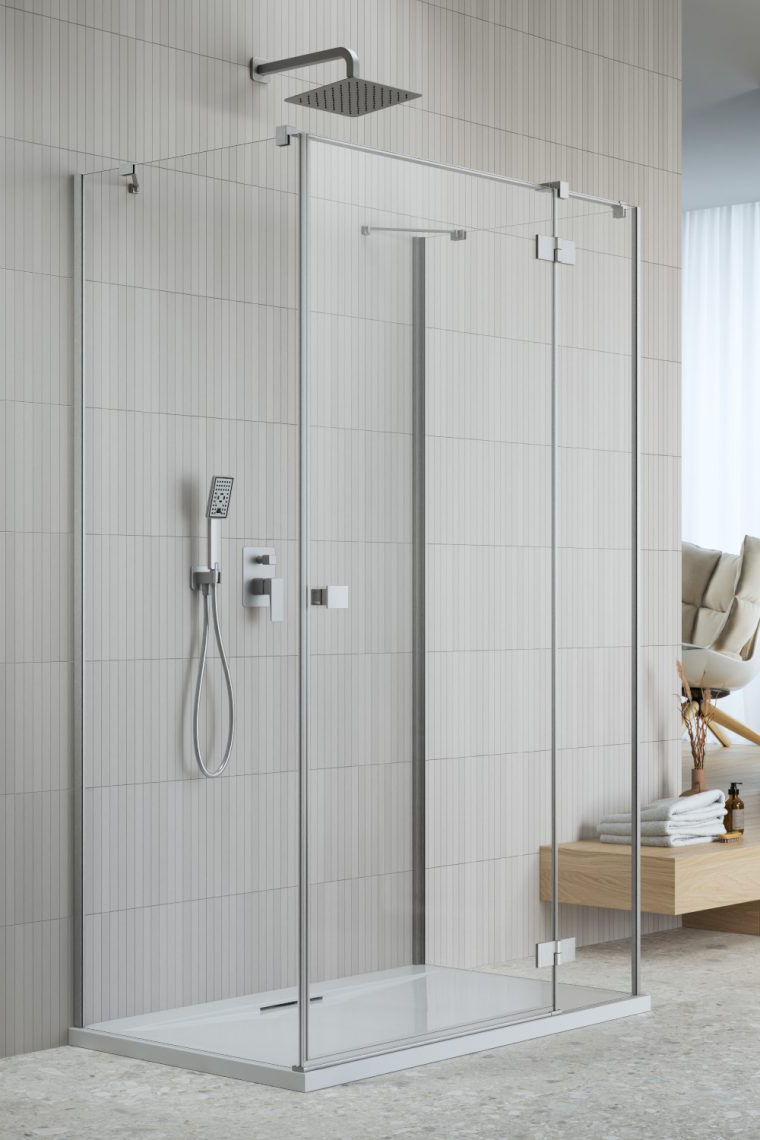 душевой уголок radaway essenza brushed nickel kdj+s 80x80 правый, стекла прозрачные, профиль брашированный никель