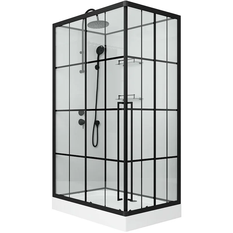 душевая кабина niagara standart 120x80 правая, стекло прозрачное с рисунком / профиль черный матовый