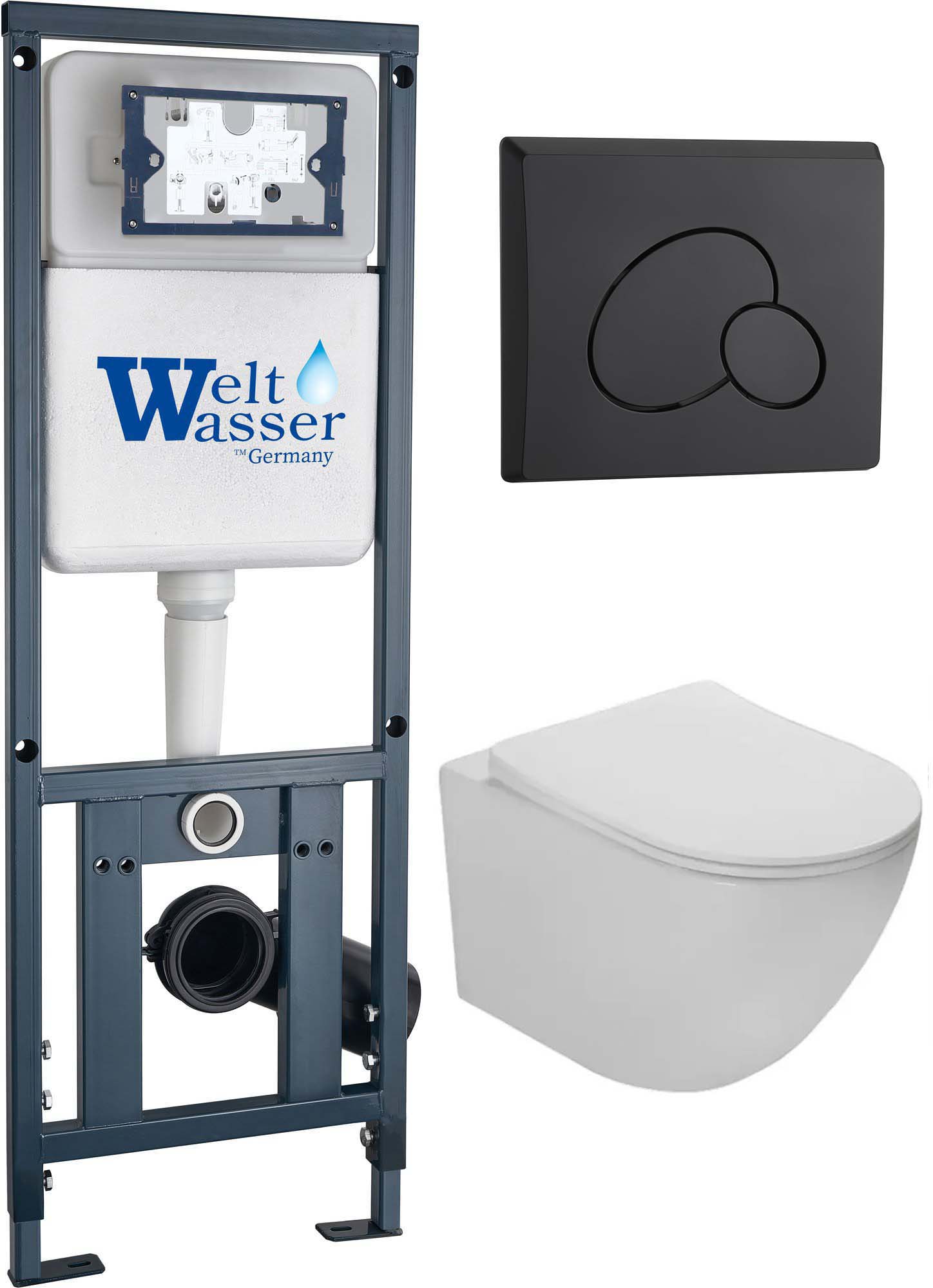 комплект инсталляции welt-wasser marberg 410 rd bl с клавишей черной и подвесным унитазом ceruttispa sella aria tornado