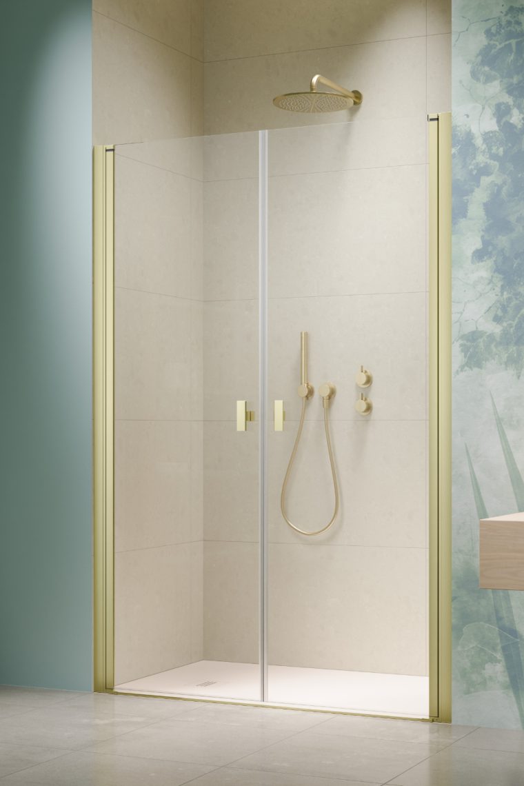 душевая дверь radaway nes 6 brushed light gold 110x200 стекла прозрачные, профиль брашированное светлое золото