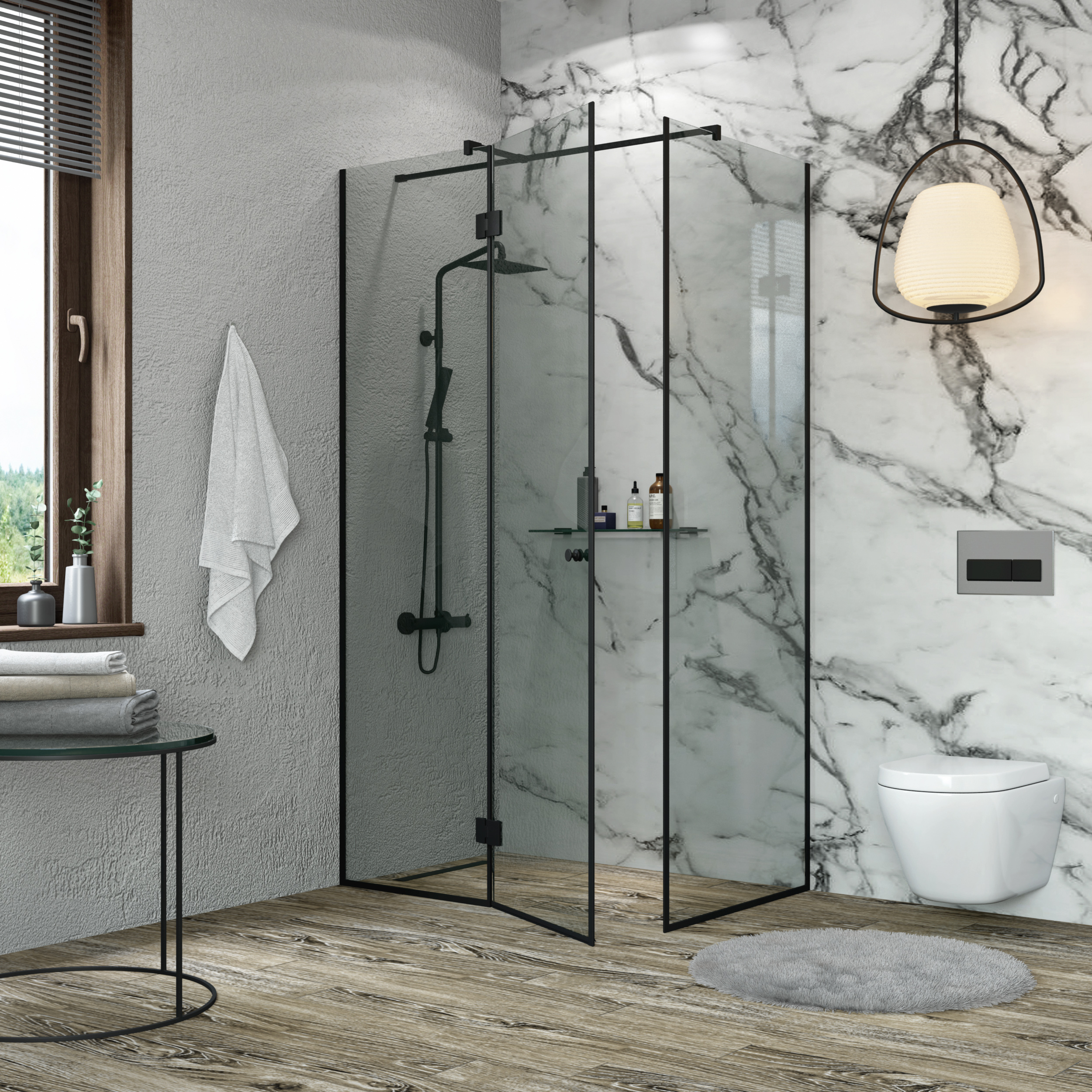 душевой уголок benetto black ben-103 120x90 прозрачные стекла / профиль черный
