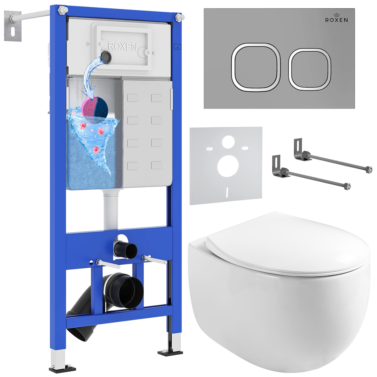 комплект инсталляции для унитаза 6 в 1 roxen stounfix dual fresh 964123 хром матовый, с аромадозатором