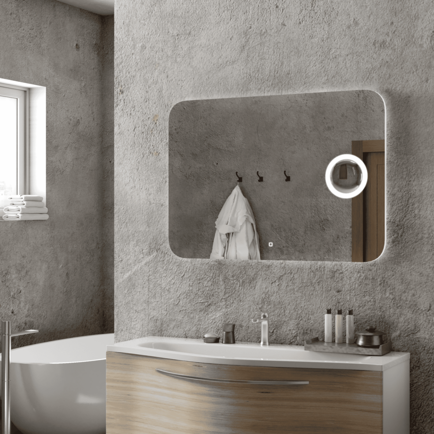 зеркало континент elegant led 90x70 с подсветкой, сенсорным управлением и увеличительным зеркалом
