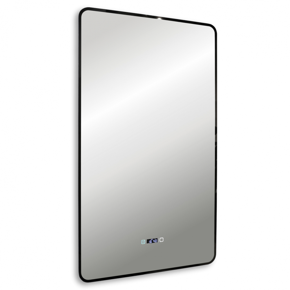 зеркало abber see ag6114swhb 60x100 с подсветкой, бесконтактный выключатель, диммер, часы, подогрев, черный