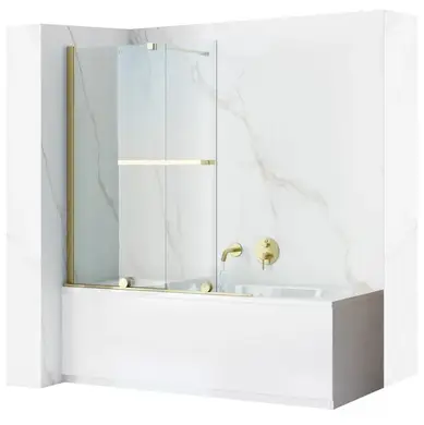 шторка для ванны rea fabian gold matt 100x140 стекло прозрачное / профиль золотой матовый