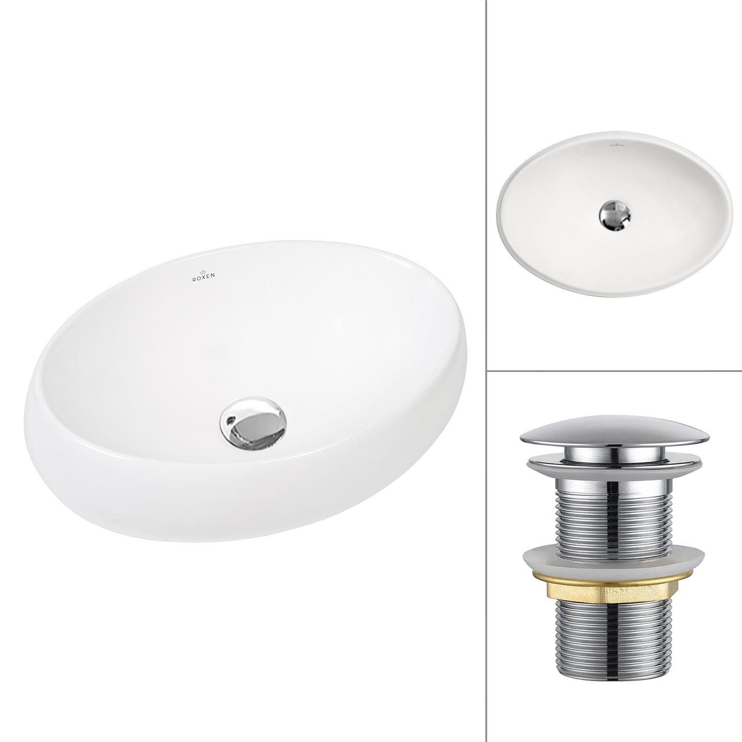 умывальник roxen trendo mini 570200 38x28,5 с донным клапаном pd02ch хром