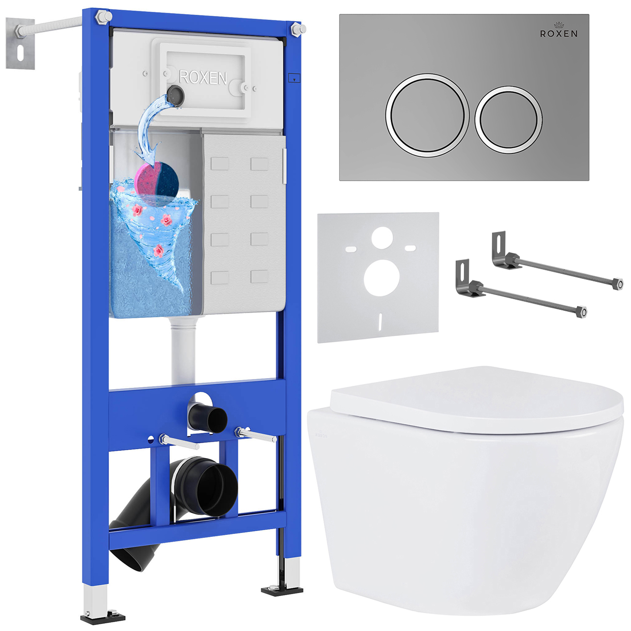 комплект инсталляции roxen stounfix dual fresh 530326 6в1 клавиша хром, с аромадозатором