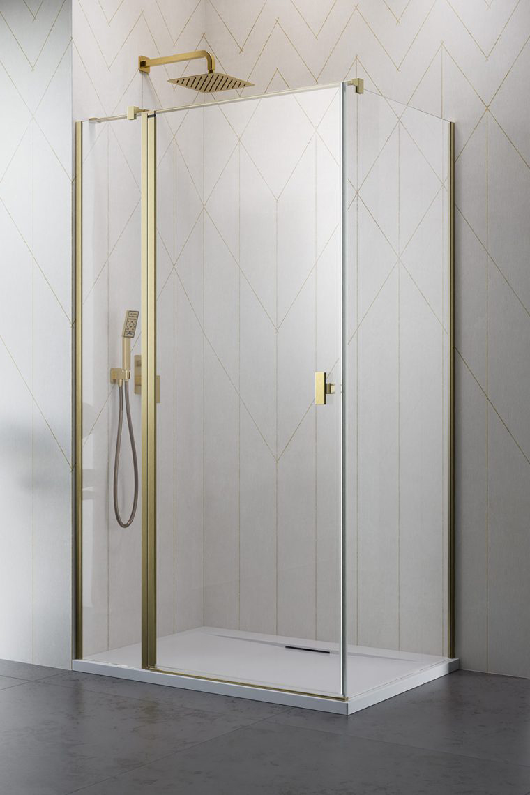 душевой уголок radaway nes brushed gold kdj ii 110x90 левый, стекла прозрачные, профиль брашированное золото