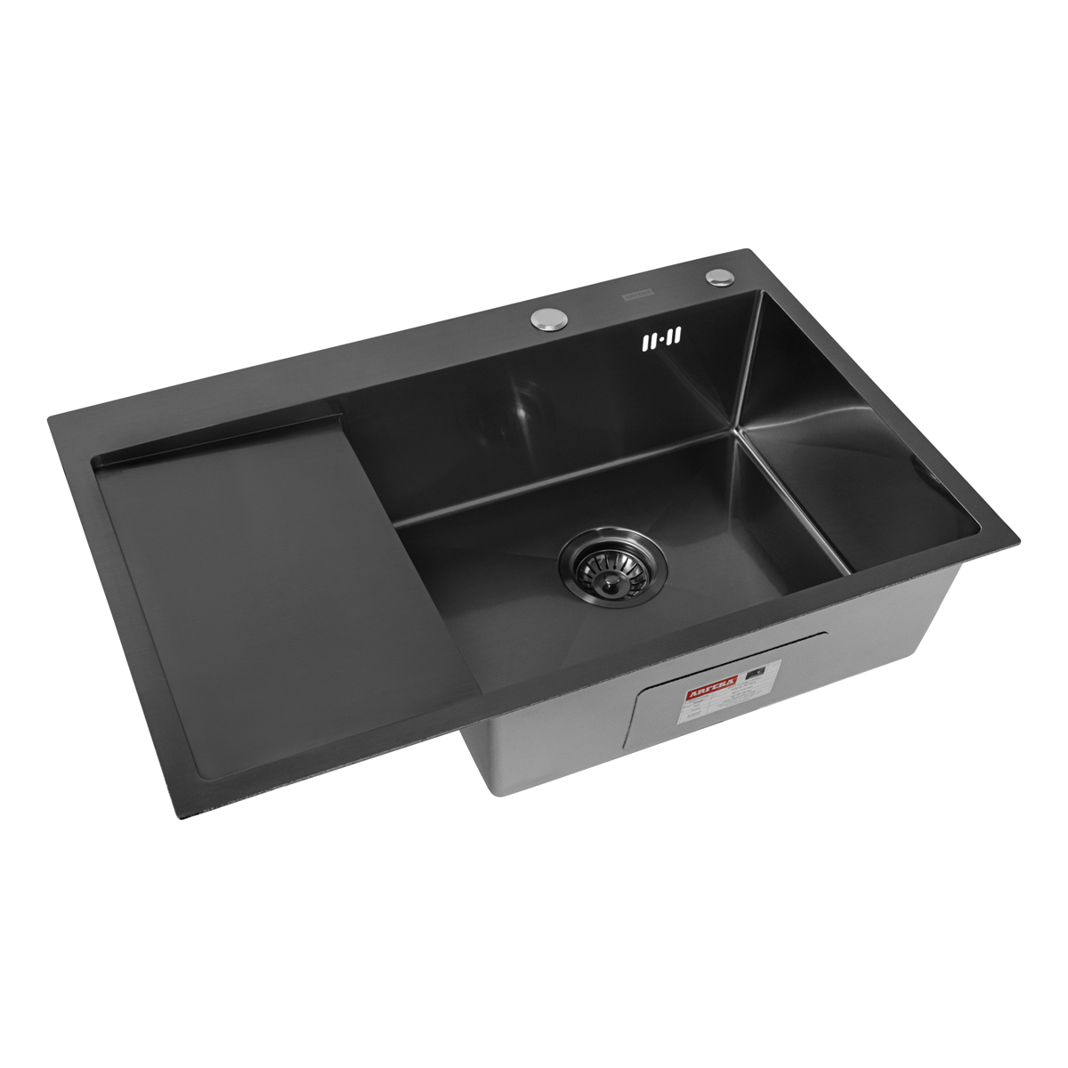 мойка кухонная arfeka eco ar 780x500 r black pvd nano крыло справа, черный