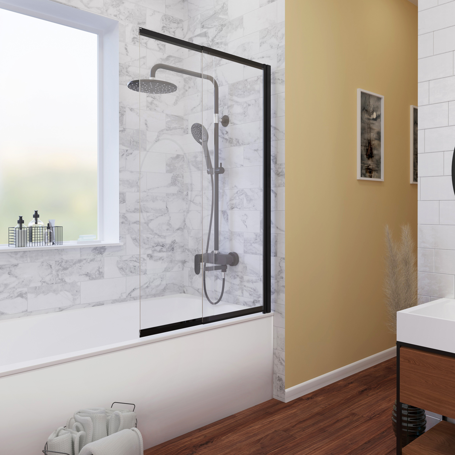 шторка на ванну wasserkraft dill 61s02-100 100x140 черный профиль