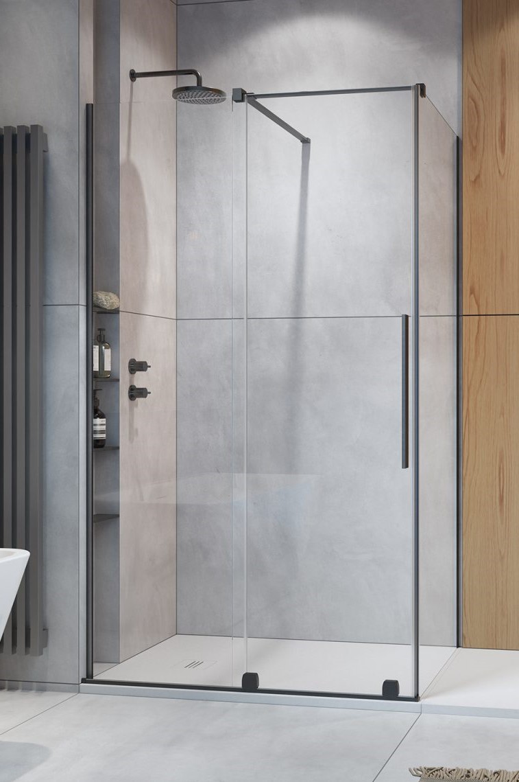 душевой уголок radaway furo brushed gunmetal kdj l 110x75 стекла прозрачные, профиль брашированная оружейная сталь