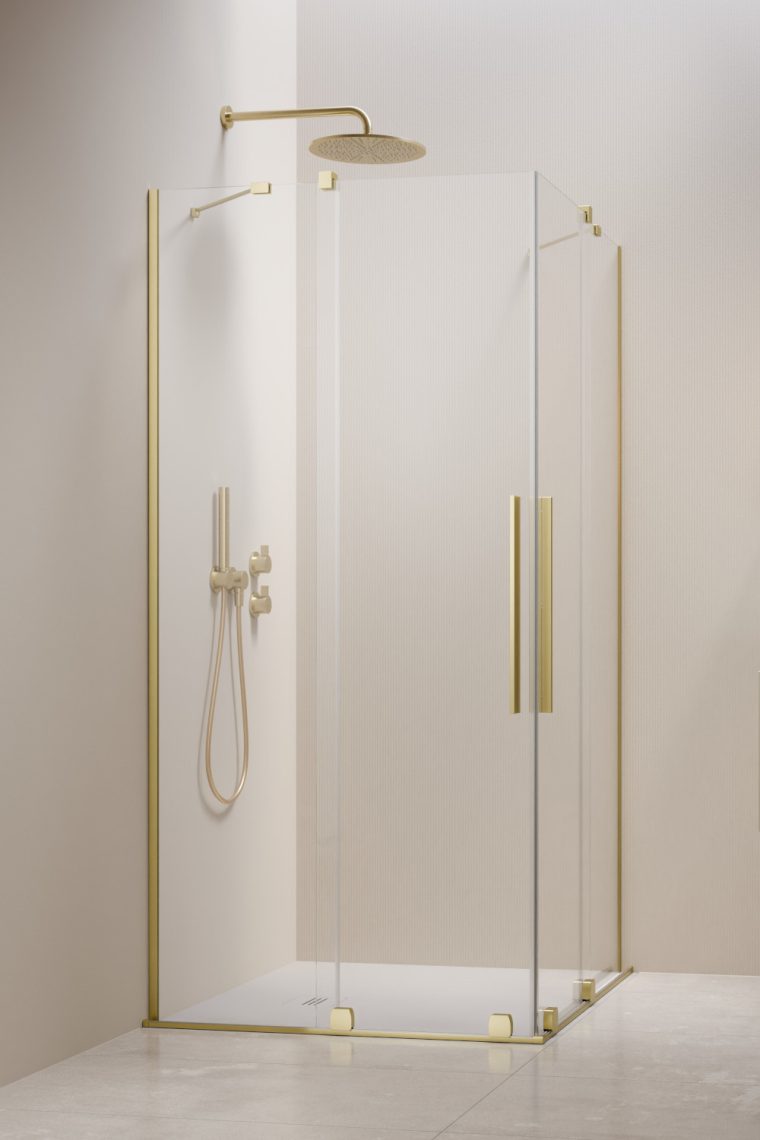 душевой уголок radaway furo brushed light gold kdd 100x110 стекла прозрачные, профиль брашированное светлое золото
