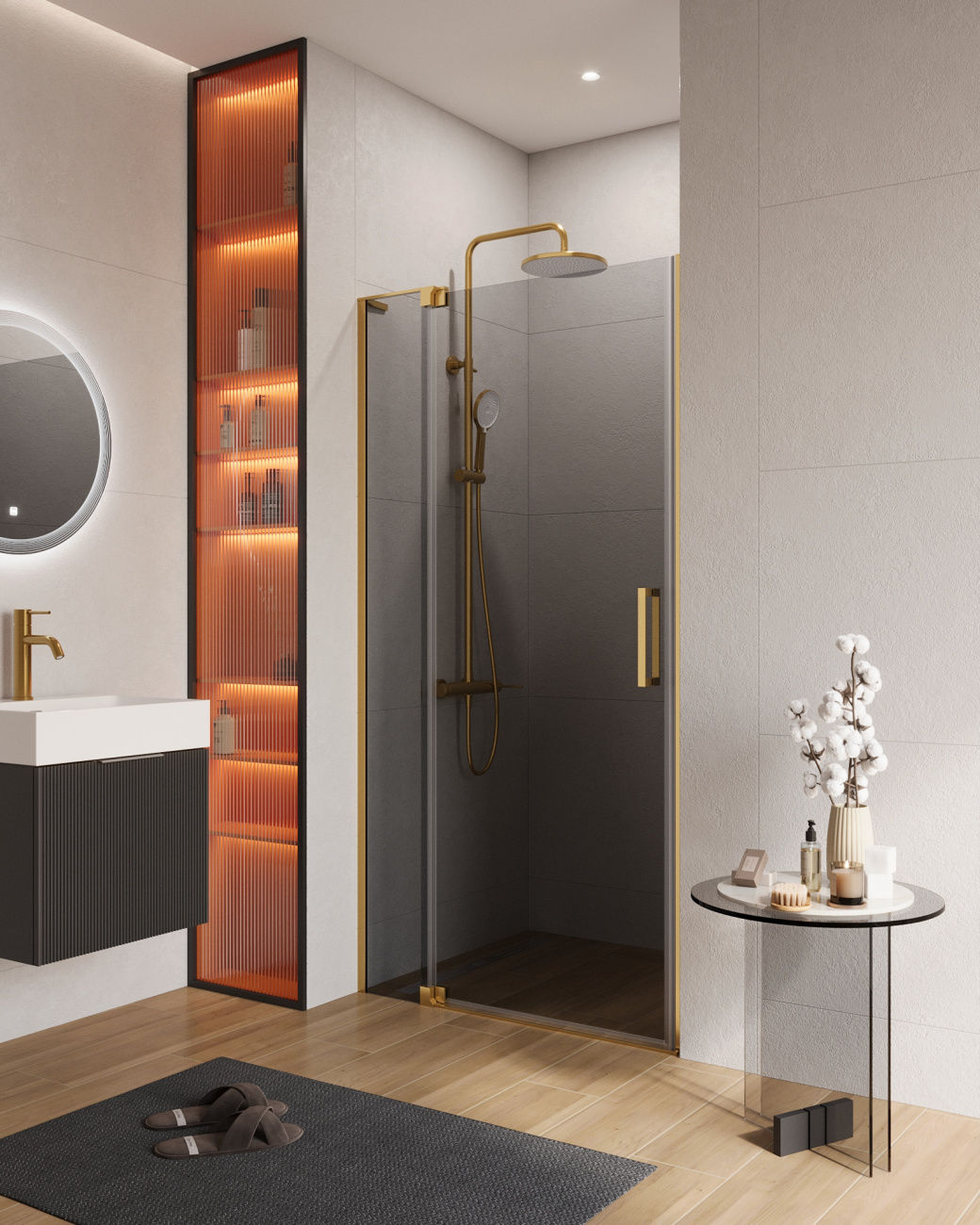 душевая дверь cezares slider-b-1-70/80-grigio-boro (70-80)x195 стекло серое / профиль брашированное золото
