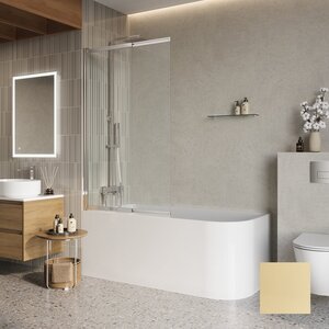 шторка для ванны belbagno luce-vf 90 см стекло прозрачное / профиль золото