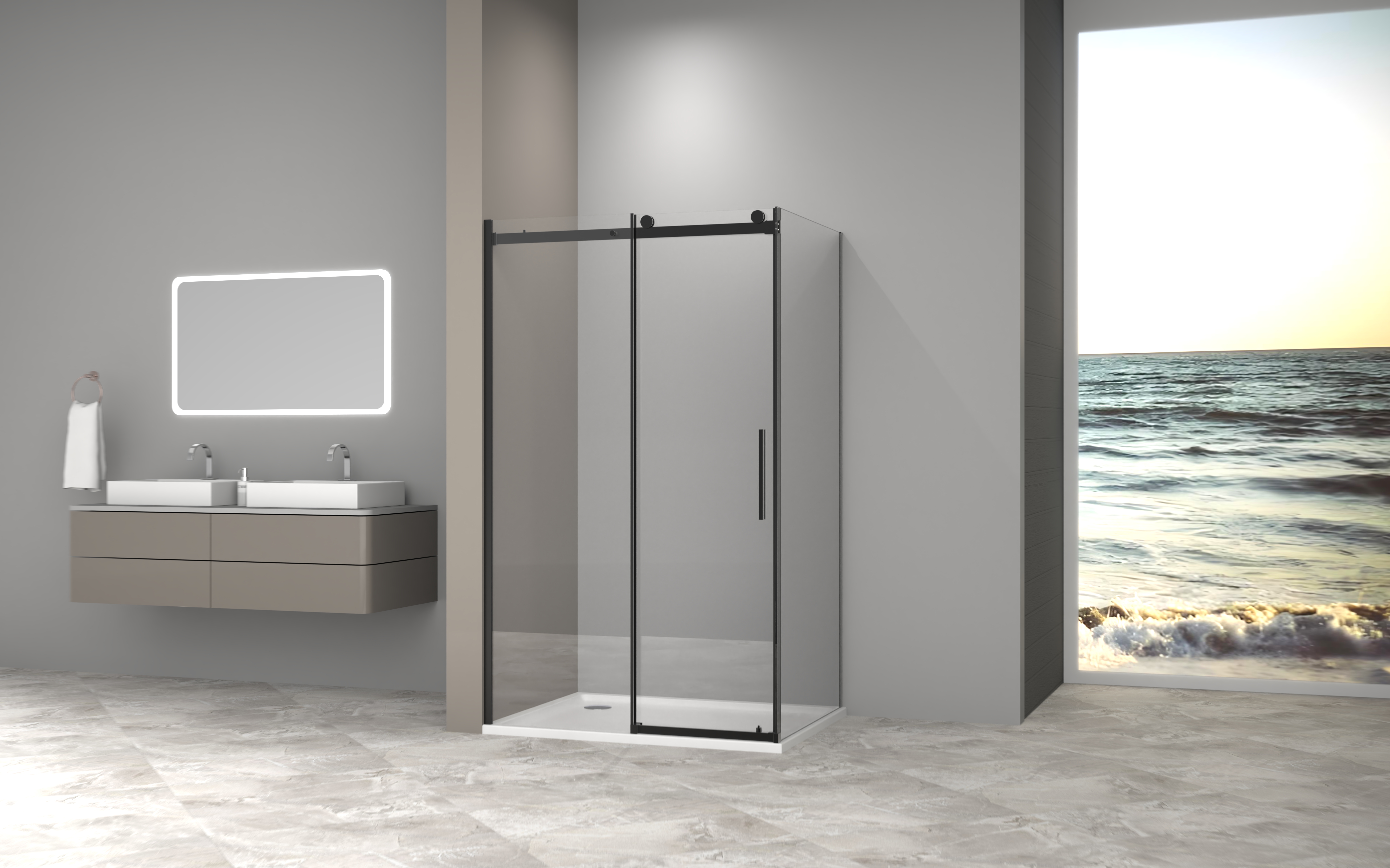 душевой уголок gooddoor galaxy new wtw+sp 140x80 стекло прозрачное / профиль черный