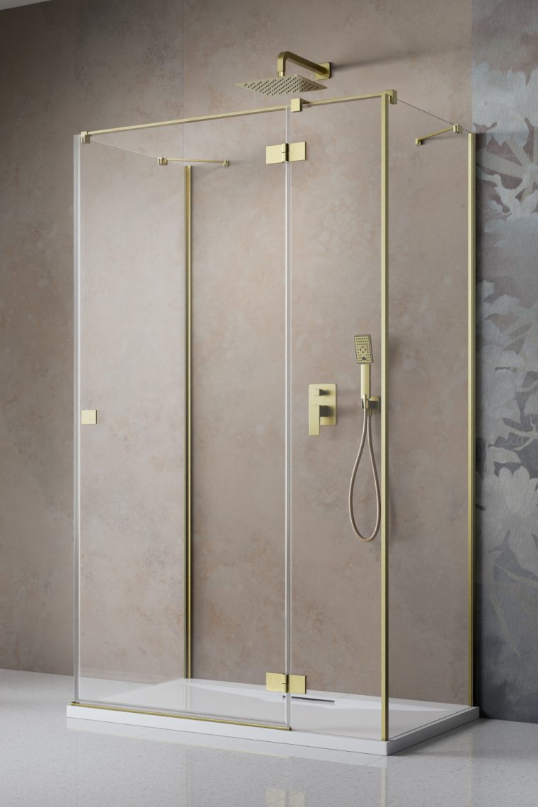 душевой уголок radaway essenza brushed gold kdj+s 80x90 правый, стекла прозрачные, профиль брашированное золото