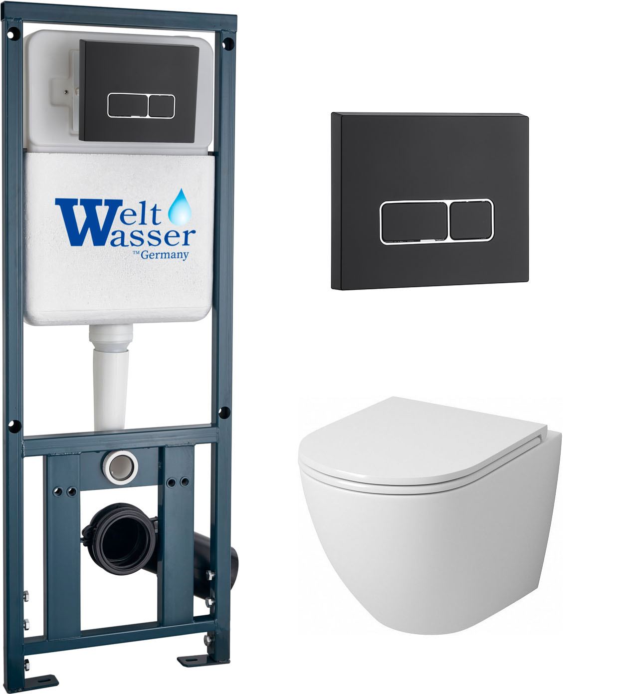 комплект инсталляции welt-wasser 410 se с клавишей смыва bl и унитазом grossman gr-4455sq