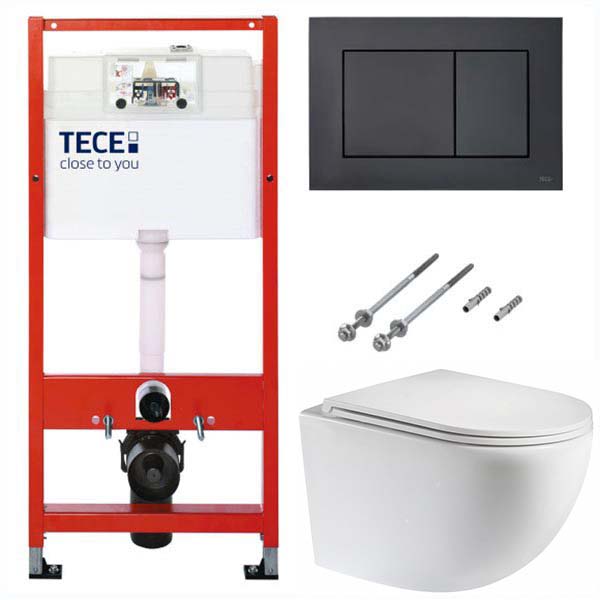 комплект инсталляции tece 9 400.407 с клавишей смыва черной и унитазом teymi lina vortex t40110