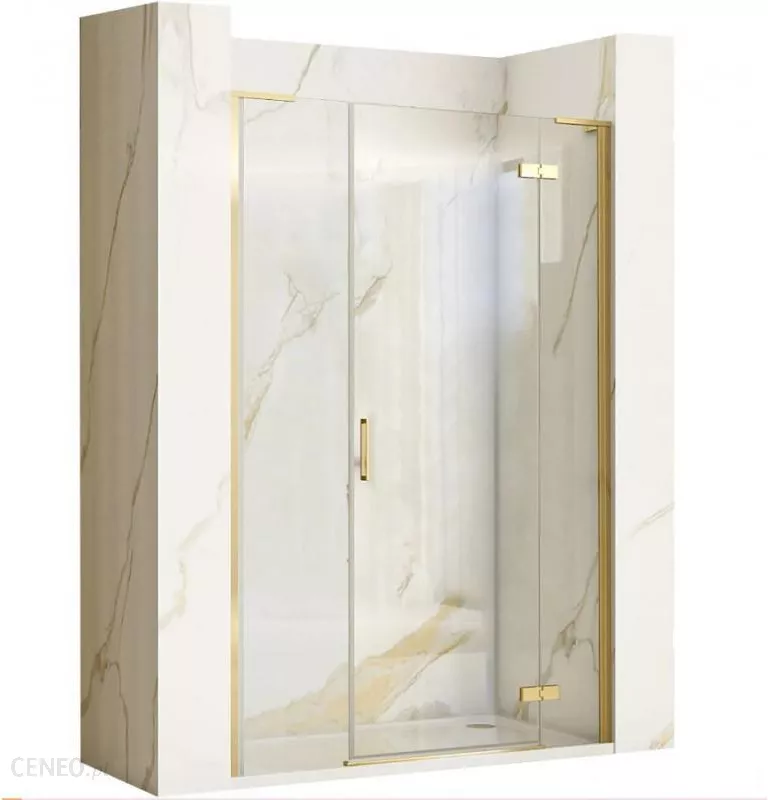 душевая дверь rea hugo gold brush (80+30)x200 стекла прозрачные, профиль золото