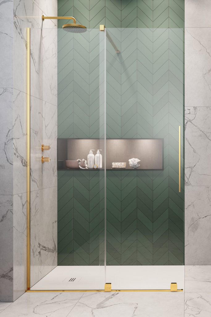 душевой уголок radaway furo gold walk-in 100r 100x200 стекло прозрачное, профиль золото (правый)