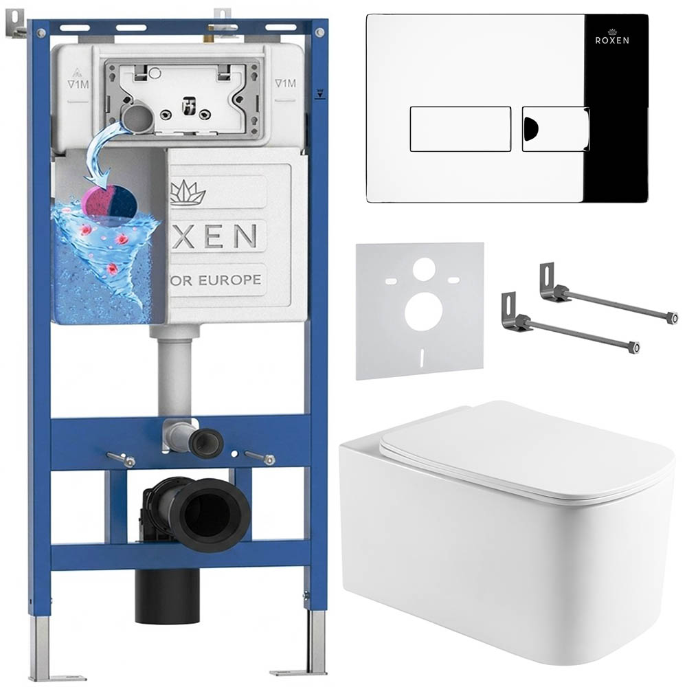 комплект инсталляции roxen 6 в 1 710200 с клавишей смыва roxen caspia 410280ch глянцевый хром и унитазом berg 530235-01