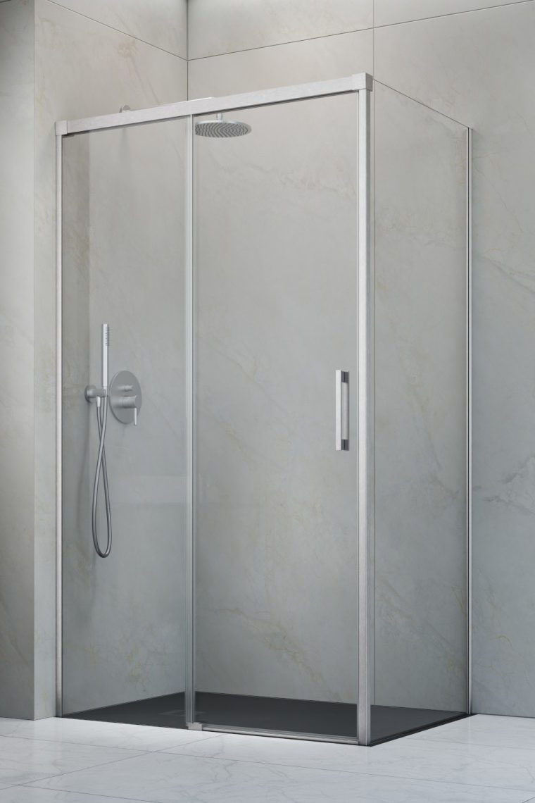 душевой уголок radaway idea brushed nickel kdj 120x80 левый, стекла прозрачные, профиль браширвоанный никель