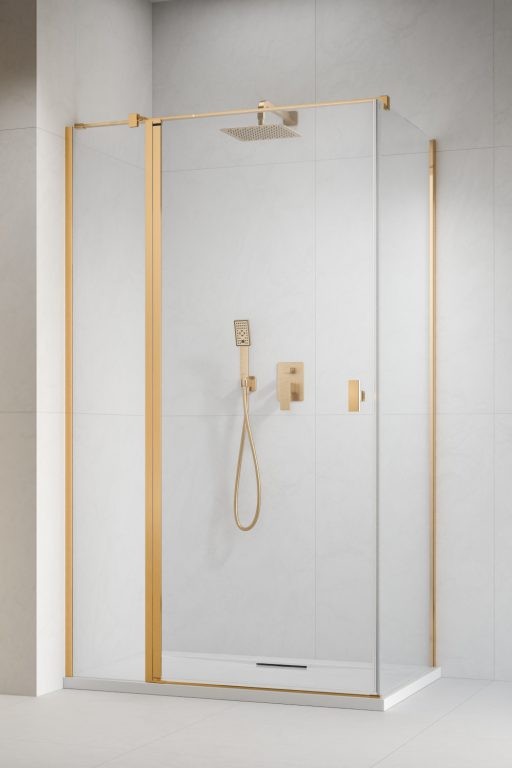 душевой уголок radaway nes gold kdj ii 120x80 левый, стекла прозрачные, профиль золото