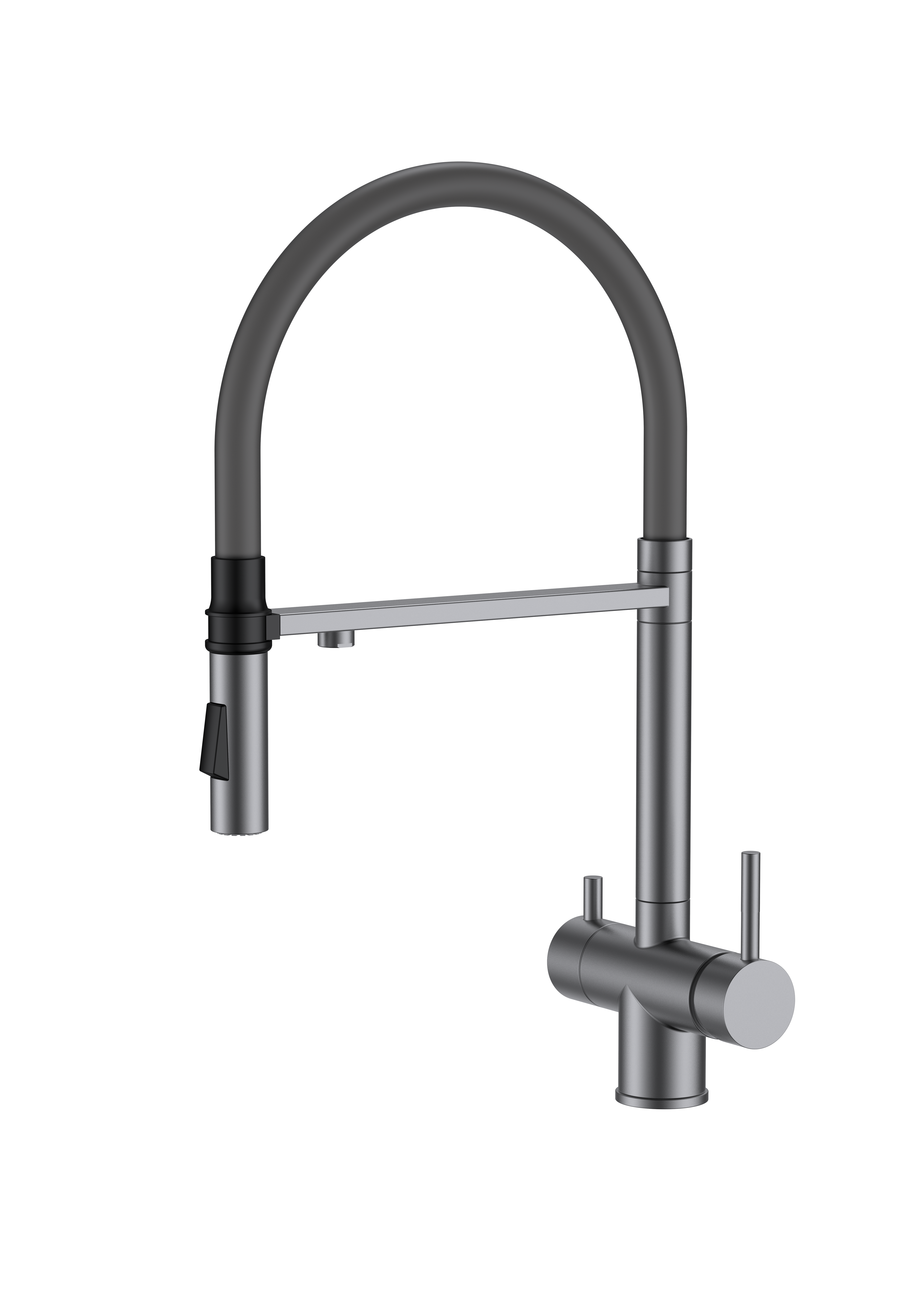 смеситель для кухни roxen keit 500504gm-gr с подключением фильтра, оружейная сталь/серый