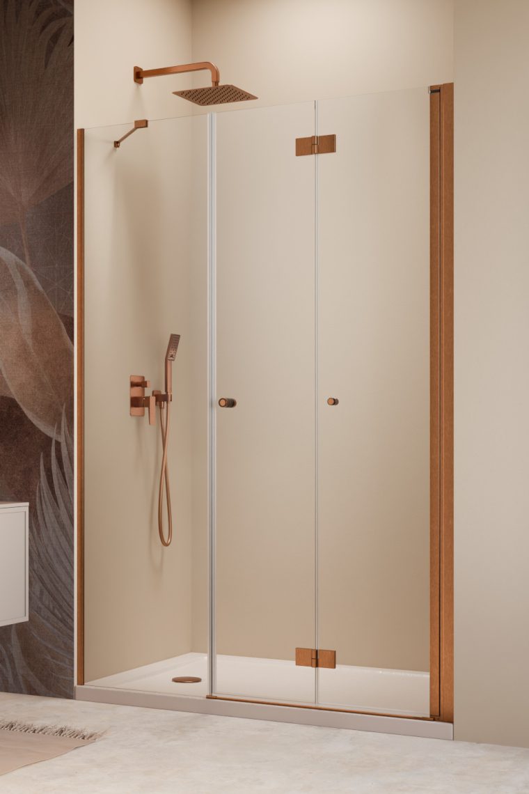 душевая дверь radaway nes brushed copper dws b (d/d 85+s/w 35) 120x200 правая, стекла прозрачные, профиль брашированная медь