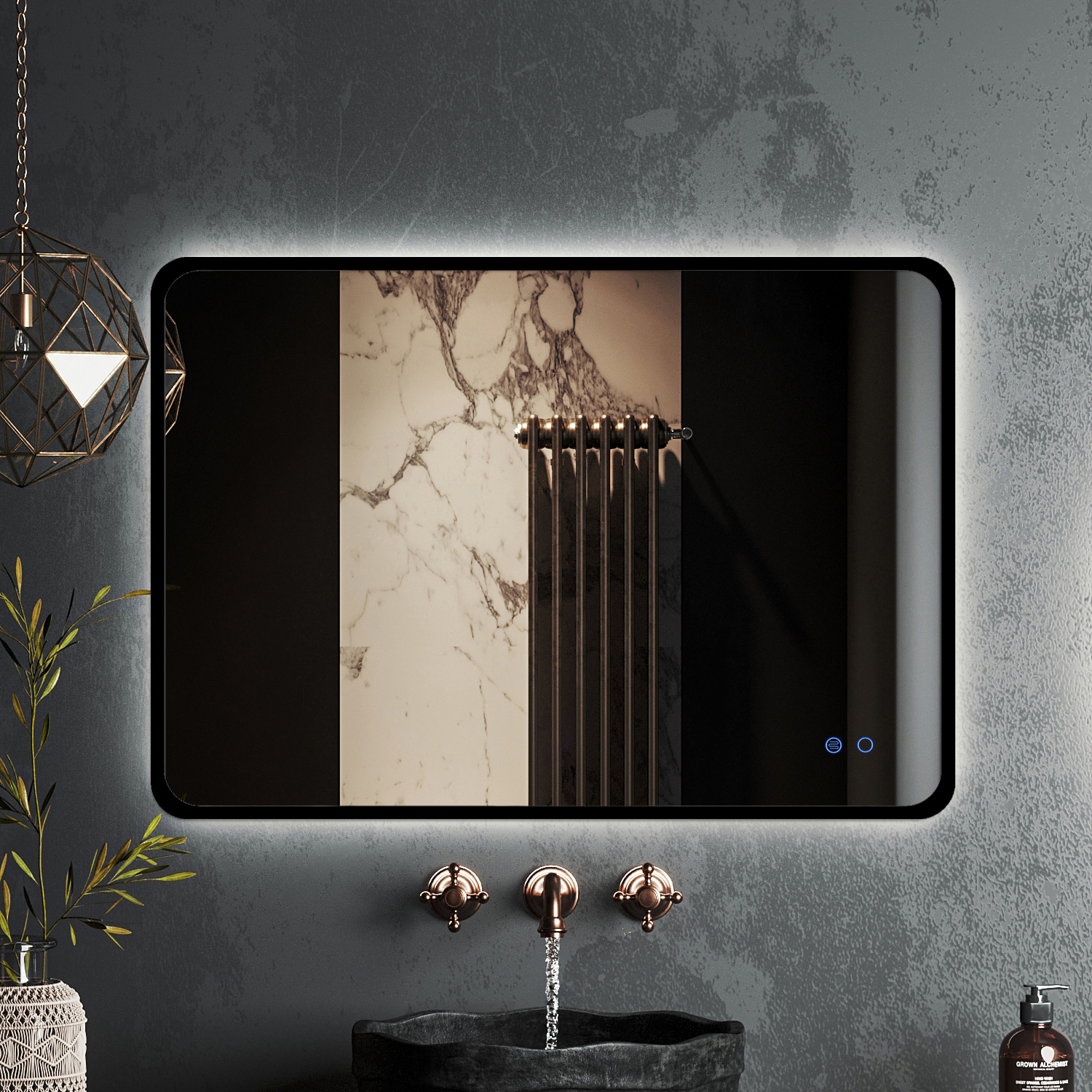 зеркало roxen simon black 90x70 с подсветкой и подогревом