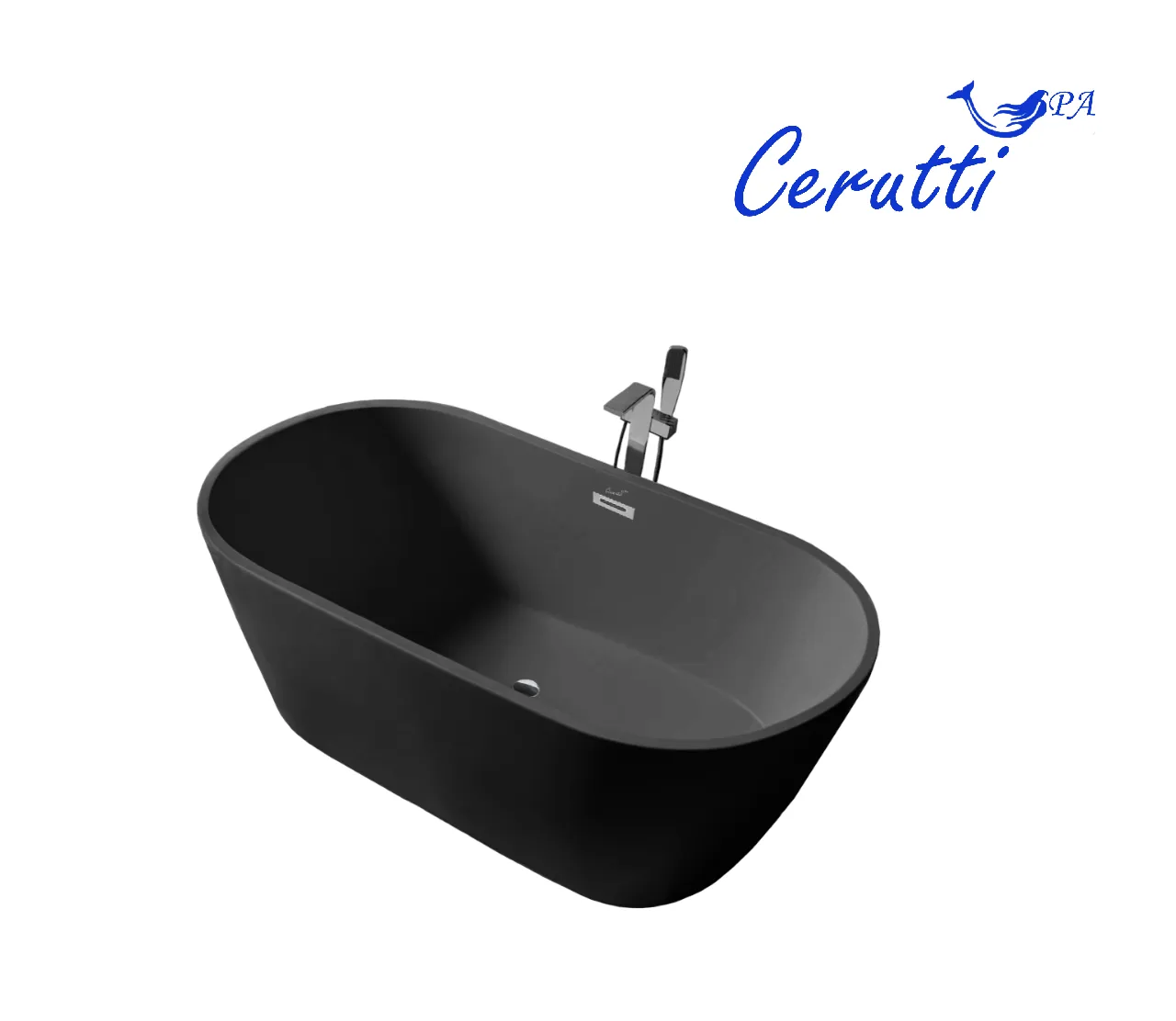 ванна акриловая ceruttispa resia170mbii 170x75 со сливом-переливом, черный матовый
