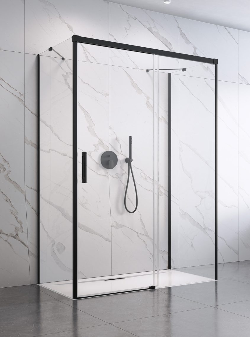 душевой уголок radaway idea black kdj+s 140x90 стекла прозрачные, профиль черный