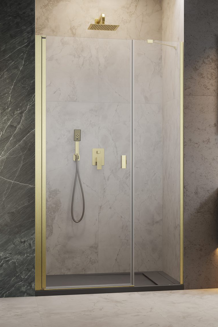 душевая дверь radaway nes brushed gold dws i 100x200 левая, стекла прозрачные, профиль брашированное золото
