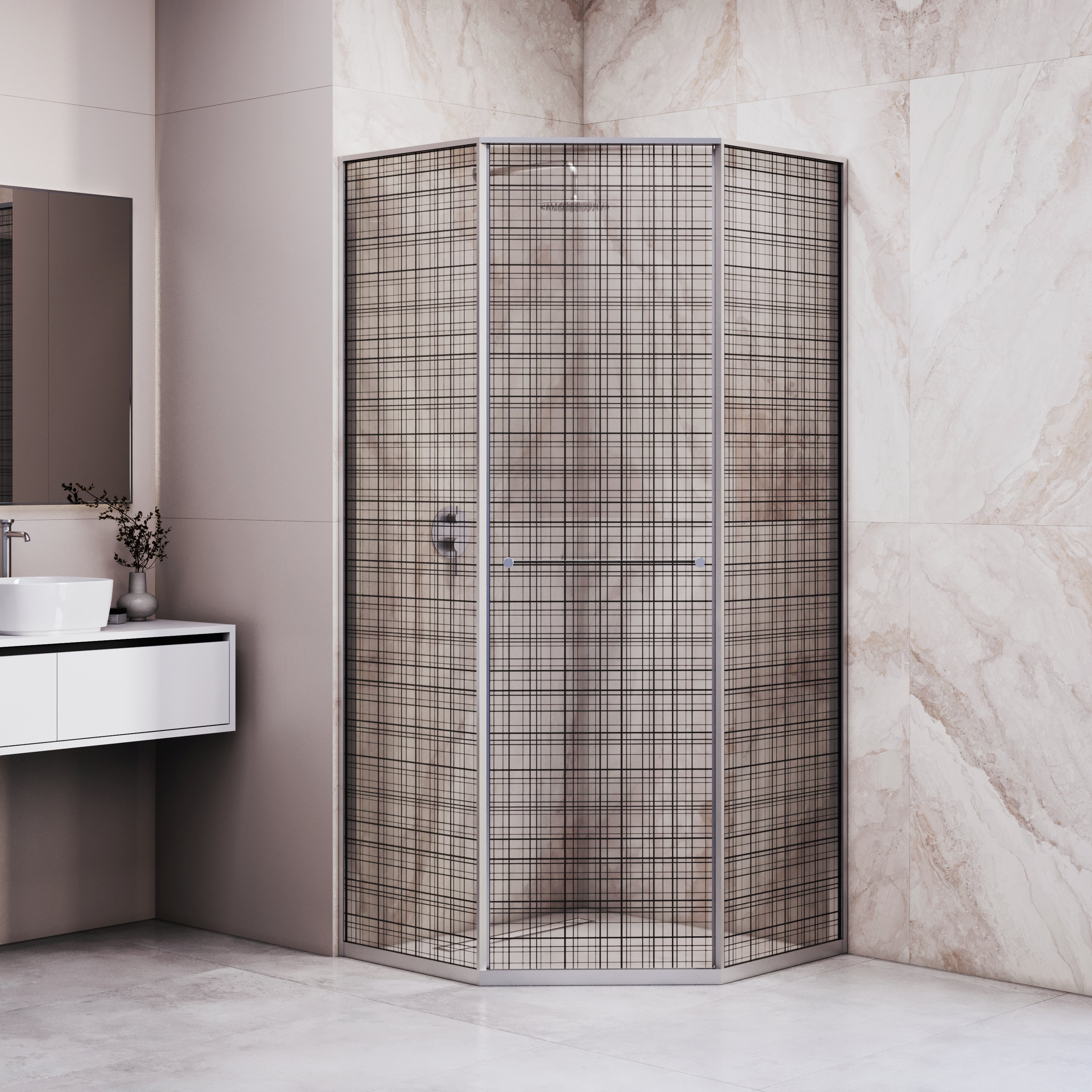 душевой уголок rgw sv-82 "l" 80x80 черная вуаль стекло / профиль хром