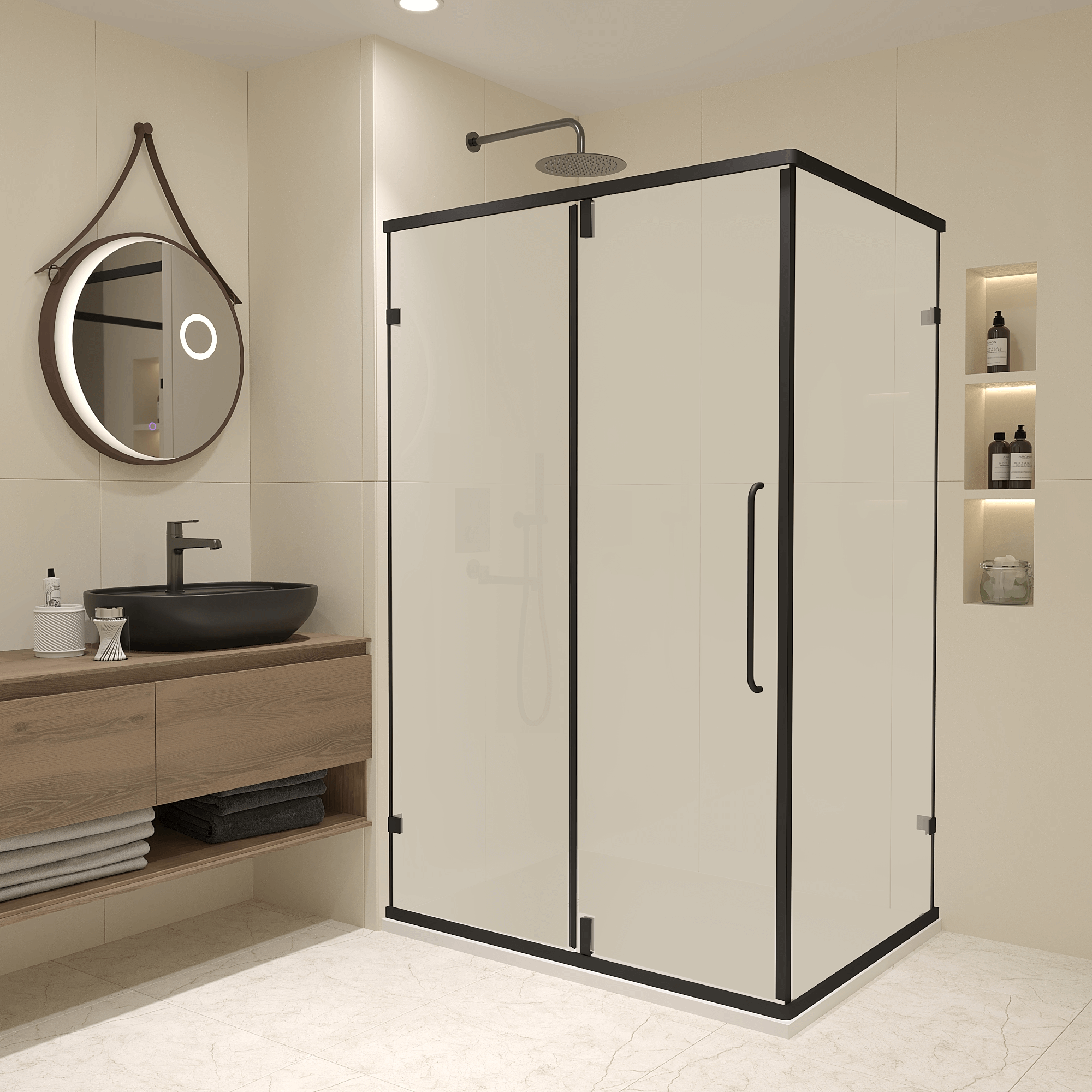 душевой уголок rgw classic cl-046b 100x90 матовое стекло / профиль черный