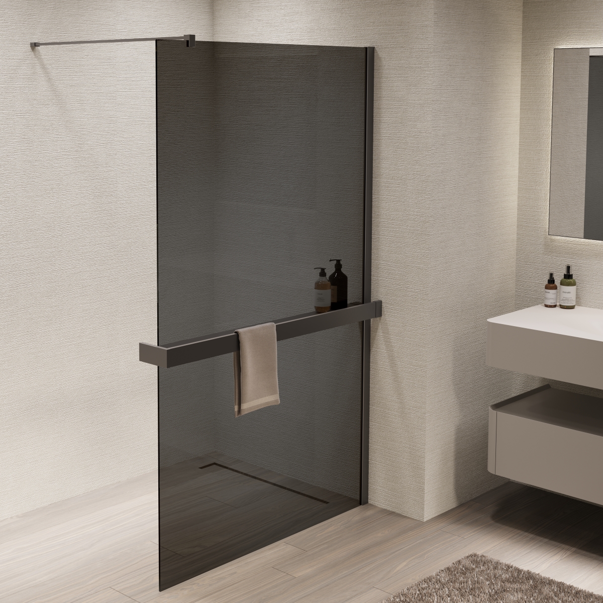 душевой уголок vincea walk-in 110x200 стекла тонированные, профиль вороненая сталь