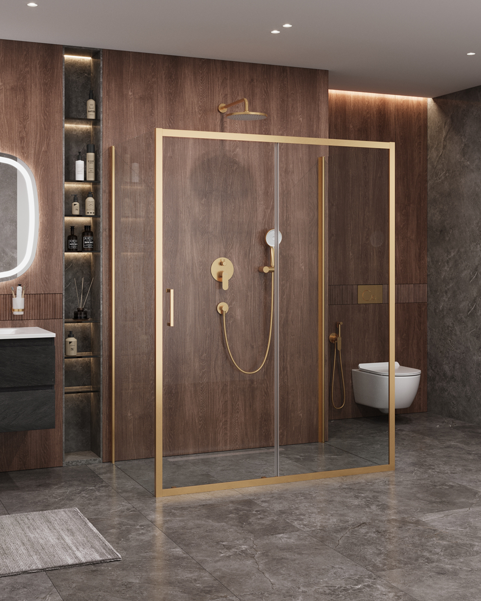 душевой уголок cezares molveno ah 12 150+90 c boro iv 150x90 стекла прозрачные, профиль брашированное золото