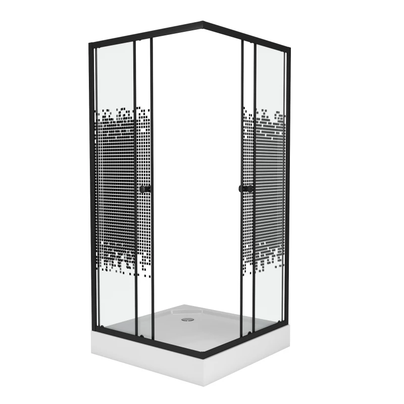 душевой уголок niagara eco ng-009-14q black 90x90 стекла прозрачные с рисунком, профиль черный
