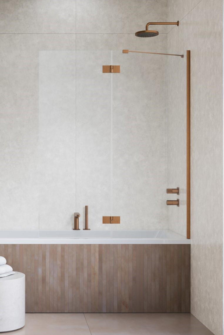 шторка на ванну radaway essenza brushed copper pnd ii 140x150 правая, стекла прозрачные, профиль брашированная медь