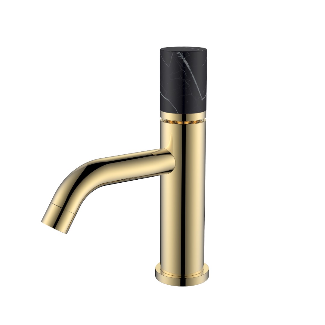 смеситель для умывальника boheme stick 121-g-mr-black, золото / черный мрамор