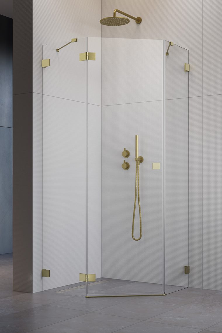 душевой уголок radaway essenza pro 8 brushed gold ptj 90x80 правый, стекла прозрачные, профиль брашированное золото