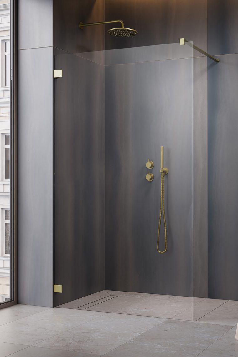 душевой уголок radaway essenza pro 8 brushed gold 150x200 стекла прозрачные, профиль брашированное золото