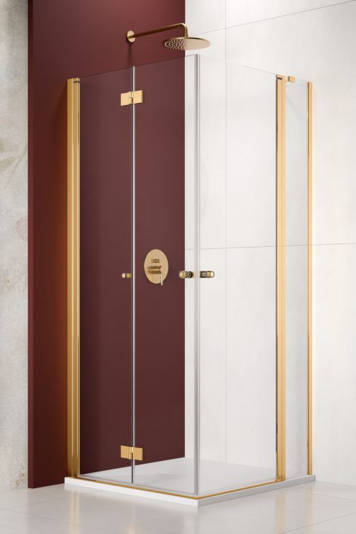 душевой уголок radaway nes gold kdd b + kdd ii 90x80 левый, стекла прозрачные, профиль золото