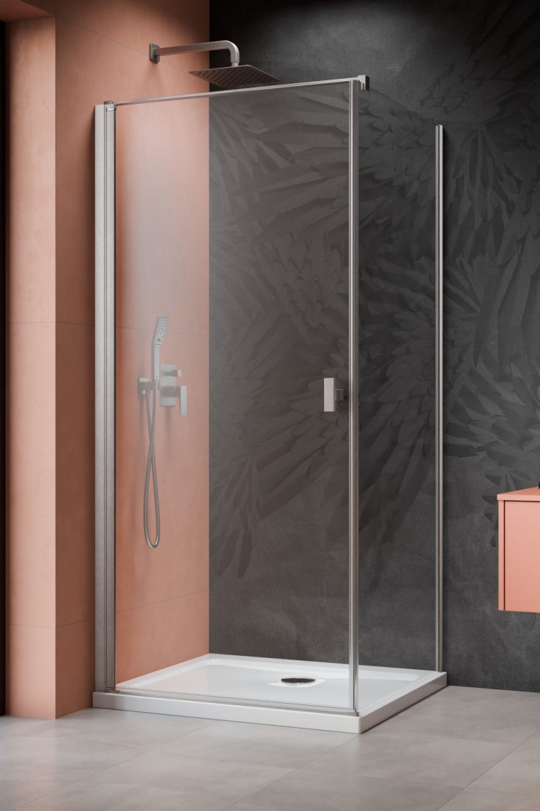 душевой уголок radaway nes brushed nickel kdj i 90x70 левый, стекла прозрачные, профиль брашированный никель