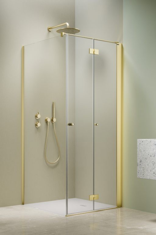 душевой уголок radaway nes 6 brushed light gold kdj b 100x80 правый,  стекла прозрачные, профиль брашированное светлое золото