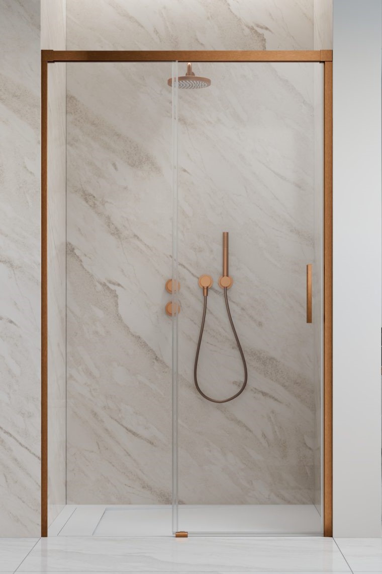 душевая дверь radaway idea brushed copper dwj 105x200 левый, стекла прозрачные, профиль брашированная медь