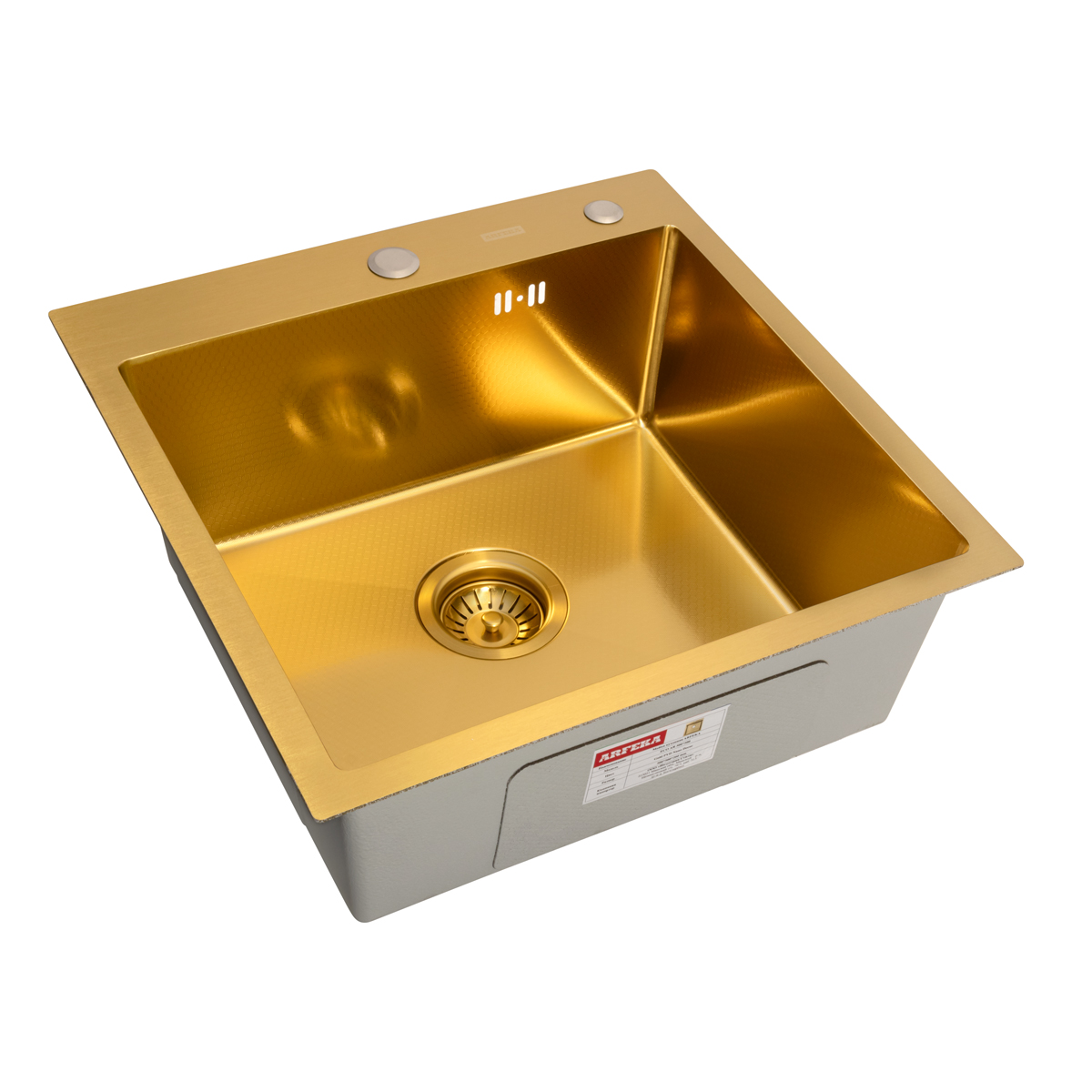 мойка кухонная arfeka eco ar 500x500 gold pvd nano decor, золото