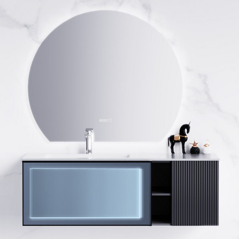 комплект мебели orans bc-9013-1200l (тумба с умывальниками и зеркало) matt deep ocean