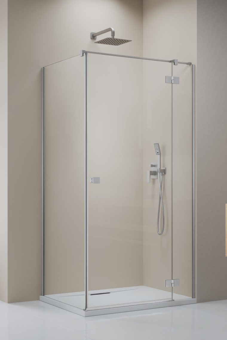 душевой уголок radaway essenza brushed nickel kdj 120x80 правый, стекла прозрачные, профиль брашированный никель